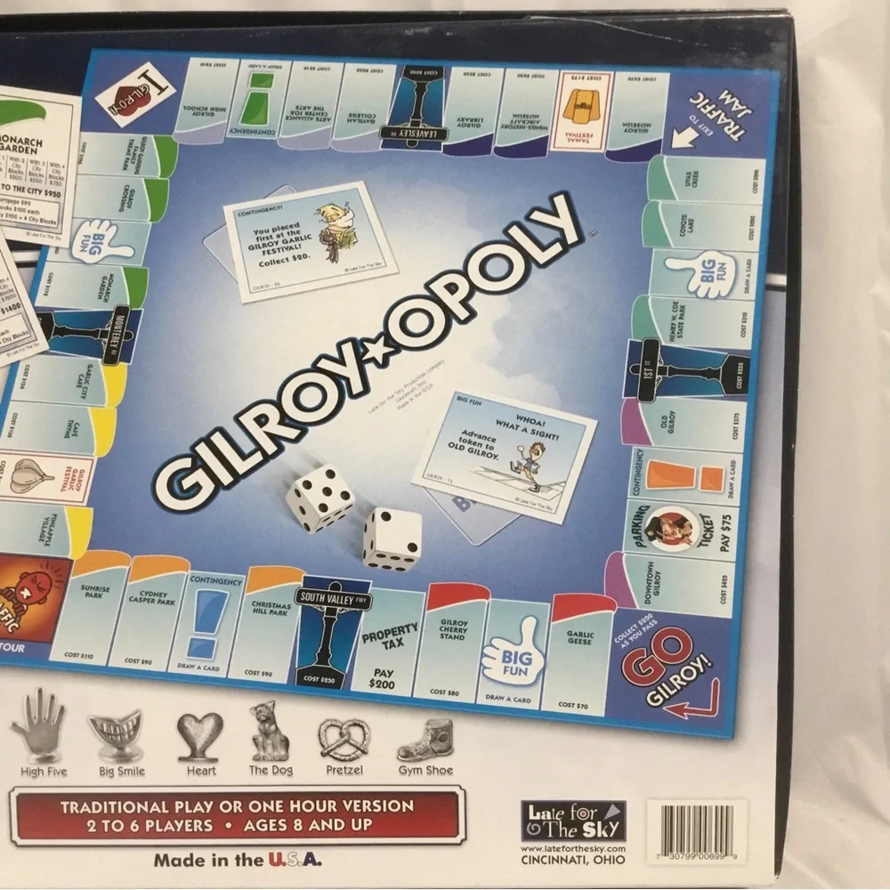 GILROY-OPOLY Board Game Monopoly COMPLETE Garlic Capital Late For The Sky EUC